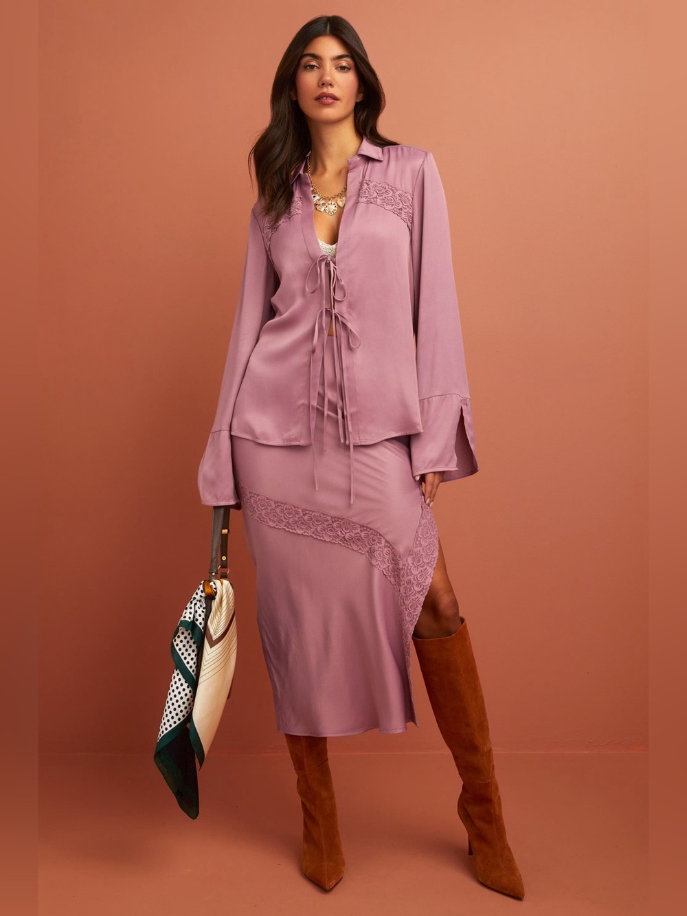 Free People Lucia Tie Top & Maxi Skirt Set